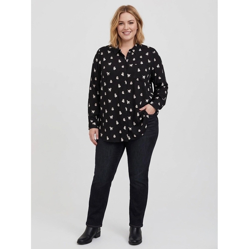 NWT Torrid Black Dog Print Women's Button Down Long Sleeve Blouse Shirt Size 3